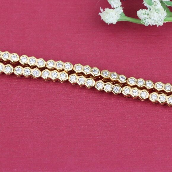 "Elegant Double Layer Rose Gold Bracelet with Hexagonal Crystals, XPBL0924 - Picture 11 of 12
